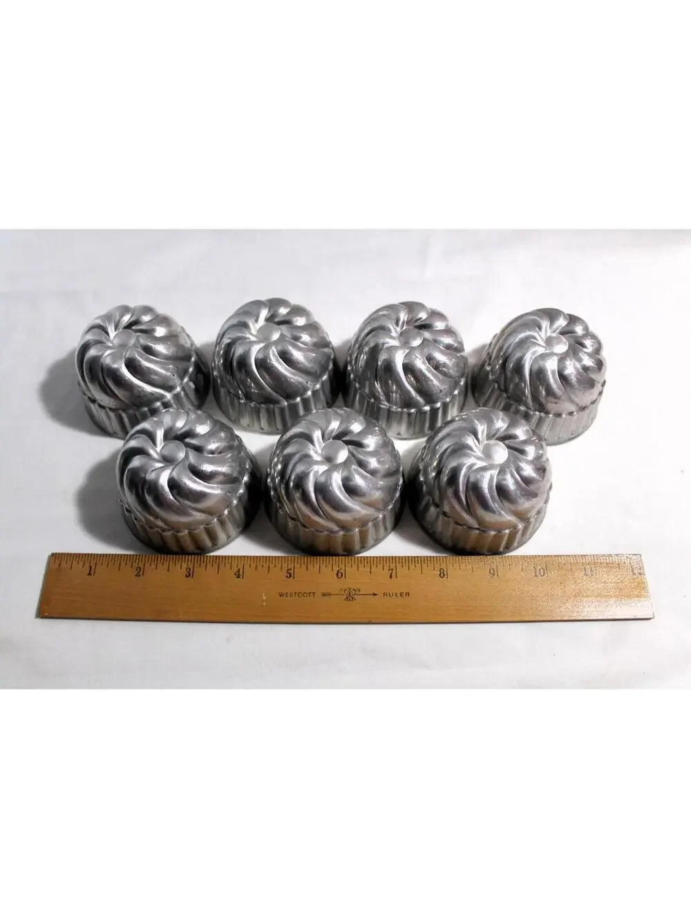Set of 7 Vintage Aluminum Swirled Mini Bundt Cake, Jell-O Molds